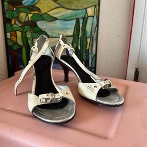 no brand white strappy stiletto heels open toed